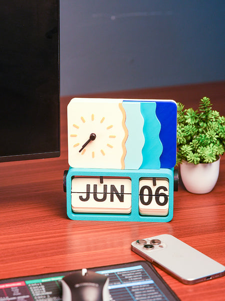 LayerStory Waveform Horizon Clock paired with FlipFrame Calendar – aesthetic desk set