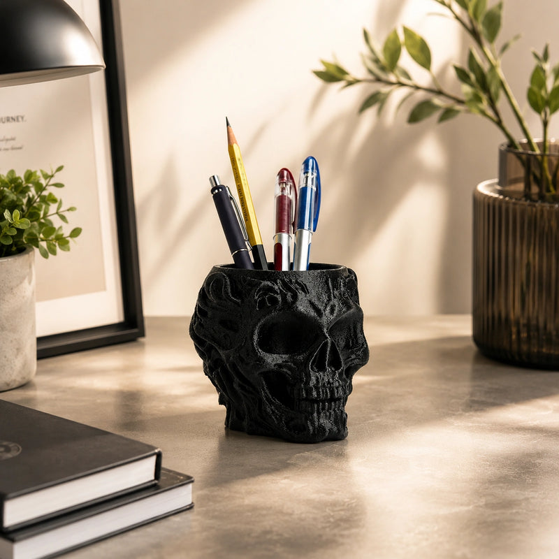Obsidian Skull Desk Organizer