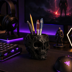 Obsidian Skull Desk Organizer