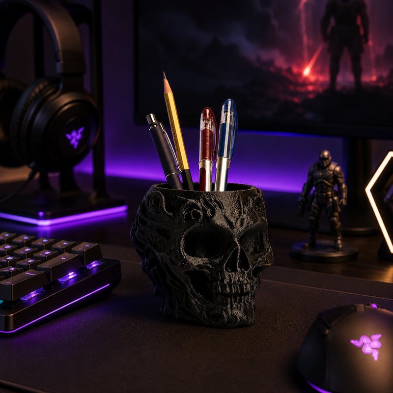 Obsidian Skull Desk Organizer