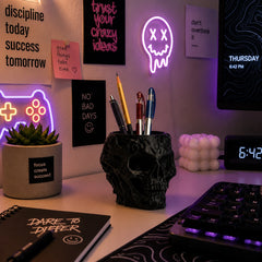 Obsidian Skull Desk Organizer