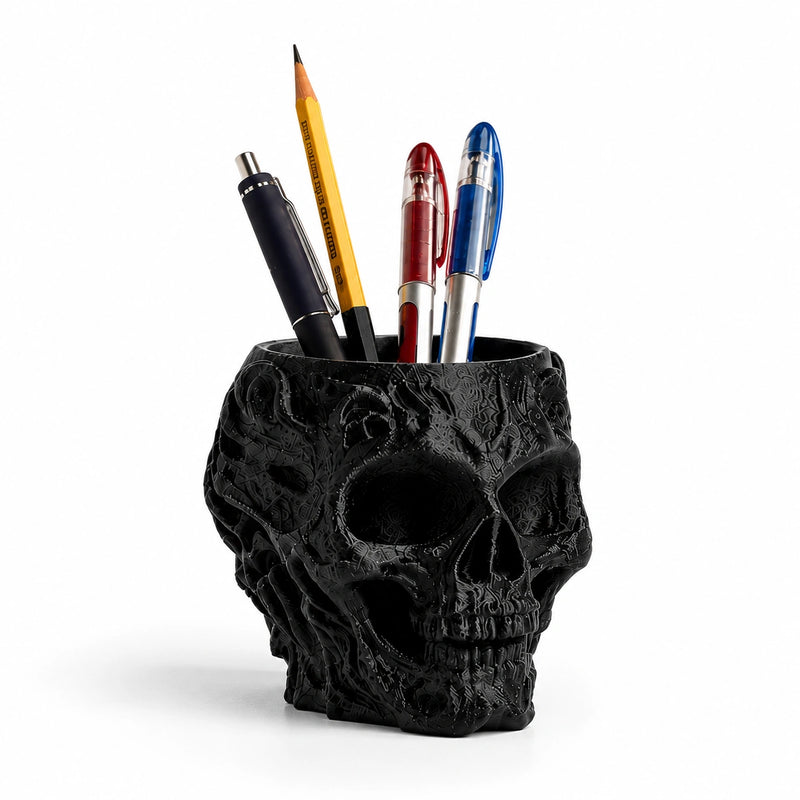Obsidian Skull Desk Organizer